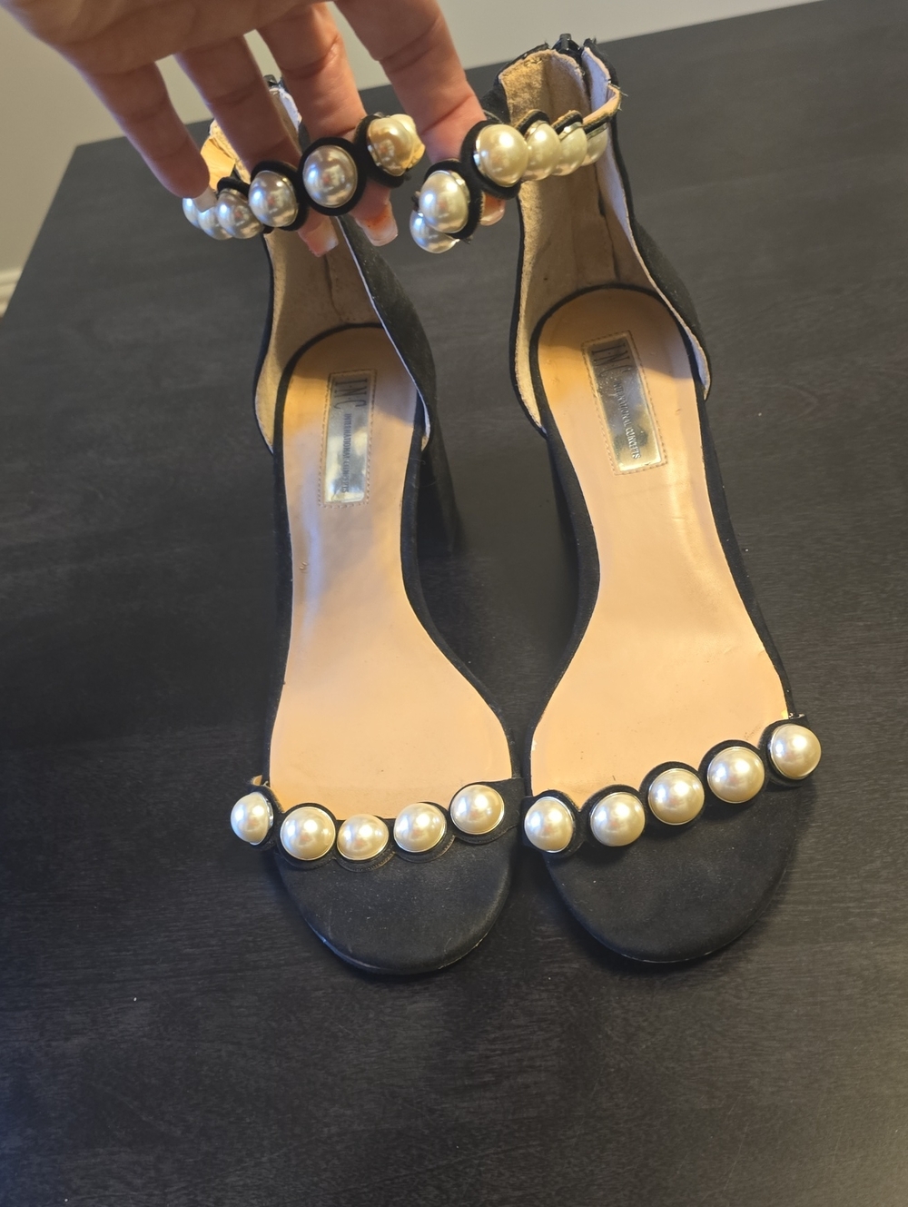 INC International Concepts Black Pearl-Ankle Strap Heels
